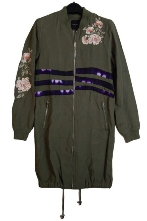 Long jacket with floral pattern, khaki