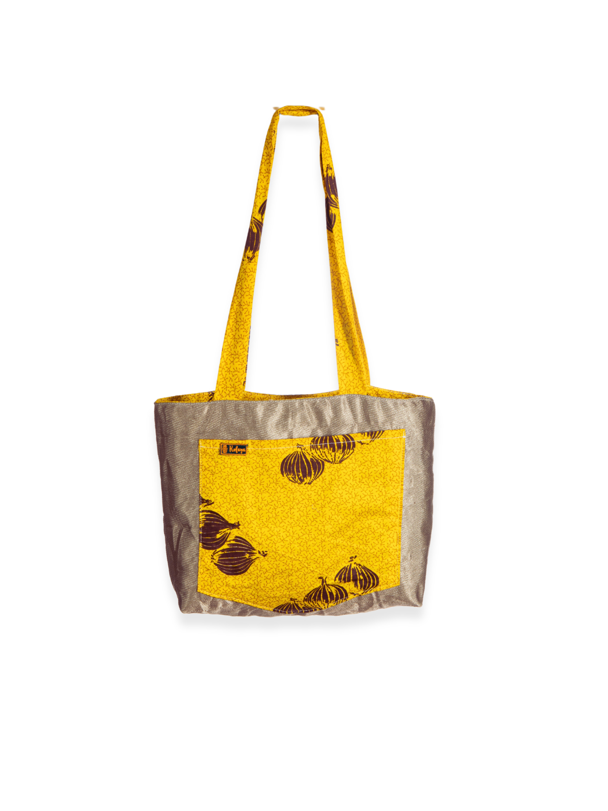 Honey-yellow fabric with a taupe pocket